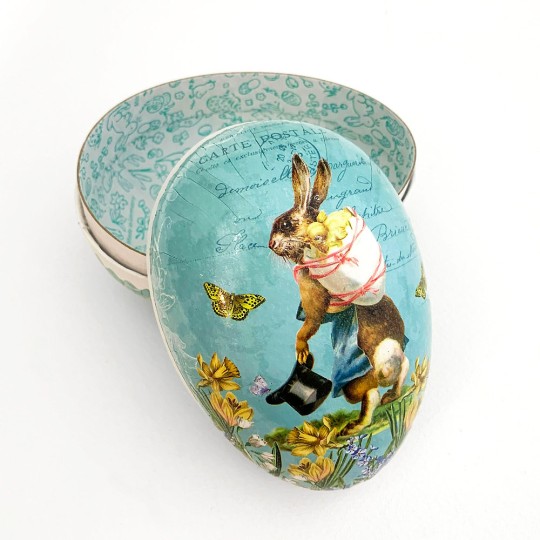 4-1/2" Blue Top Hat Bunny Papier Mache Easter Egg Container ~ Germany